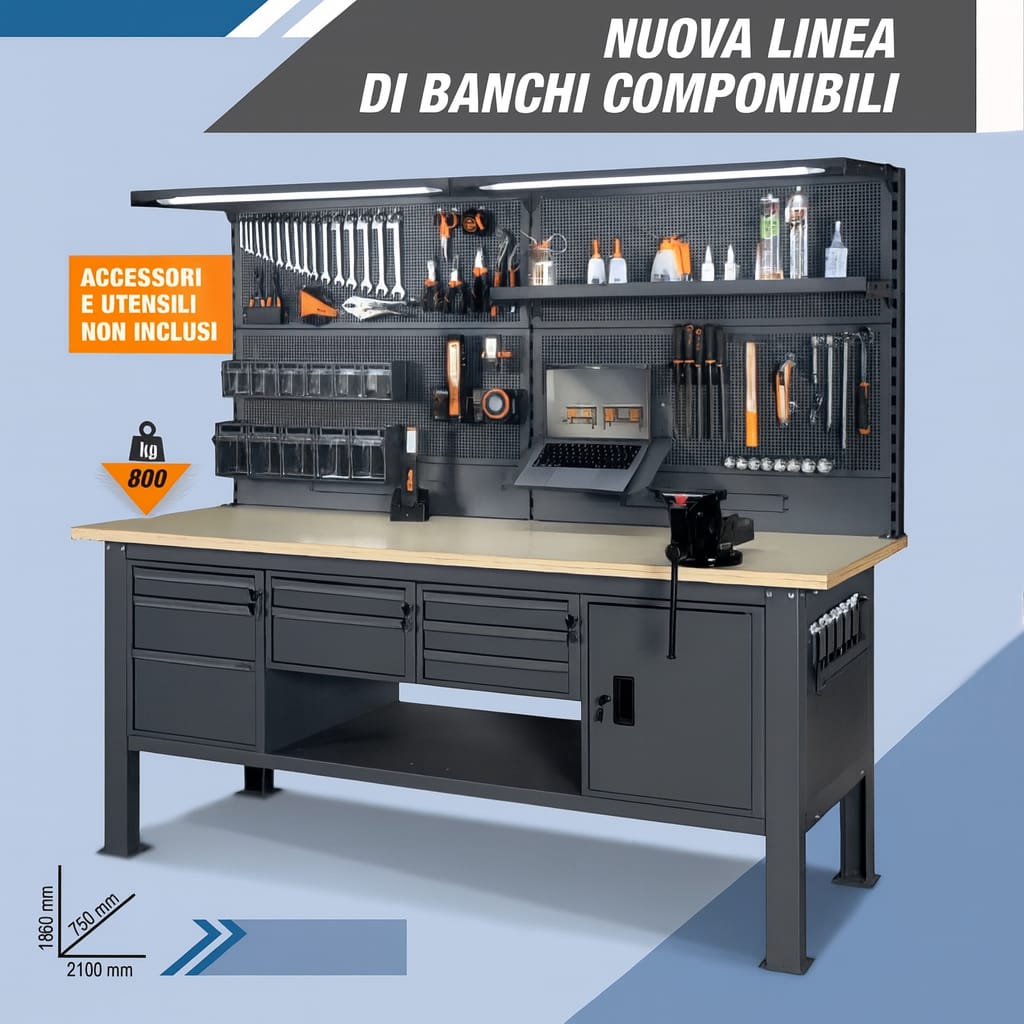 Banco da lavoro - 2,1 m - Nuova Linea